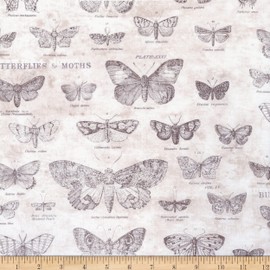 Tim Holtz Eclectic Elements Monochrome Butterflies Parchment, Fabric by The Yard
