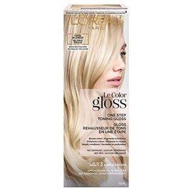 L'Oreal Paris Brillo de cabello tonificante en un solo paso, para uso en casa, aumenta el brillo, mejora el color, acondicionamiento, neutralización de latón, sin daños, sin mezcla, sin amoniaco, sin parabenos, 4 onzas líquidas (paquete de 1)