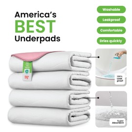 IMPROVIA® Washable Underpads, Heavy Absorbency Reusable Incontinence Pads for Kids, Adults, Elderly, and Pets - Waterproof Protection Floor White & Pink (4 Pack - 34x36)