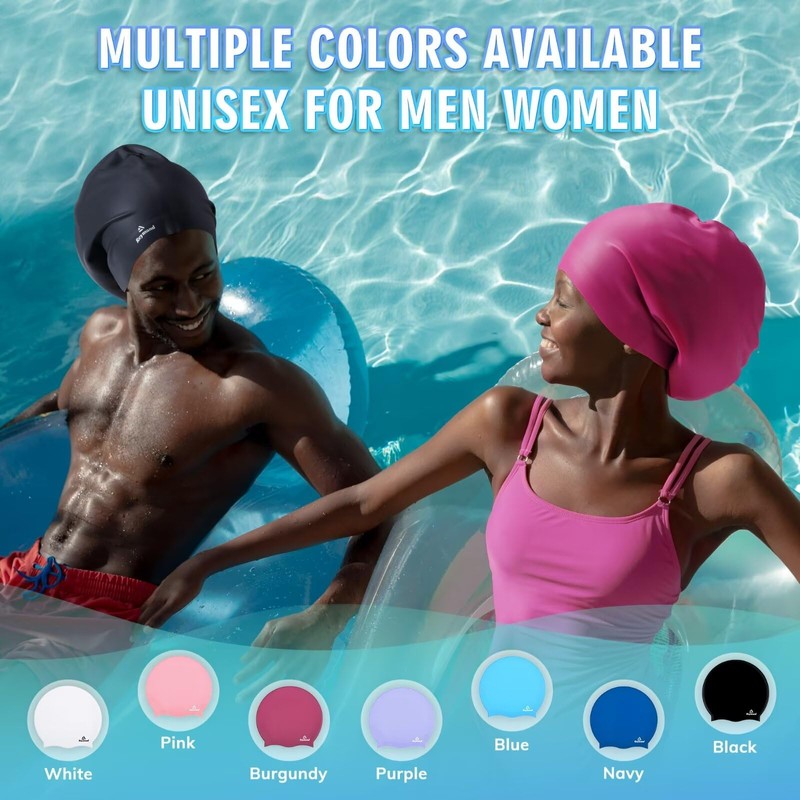 Swim Cap for Long Thick Hair, 3 Size Silicone Swimming