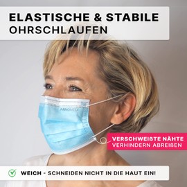 Arnomed Masks Medical Pack of 50, Surgical Masks Blue Type IIR, 3-Ply Medical Masks Blue According to Standard EN 14683, Surgical Masks Colourful CE Certified, Mouth Guard Medical Blue