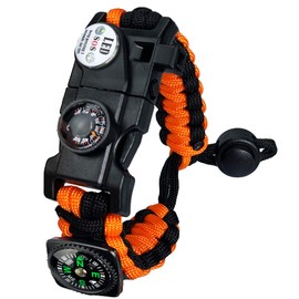 Paracord Survival Bracelet Kit for Men and Women, Survival Bracelet with Flint + Compass + Thermometer + Whistle + Paracord + LED Light + Multi Tool + Card Reader for Outdoor Activities, orange