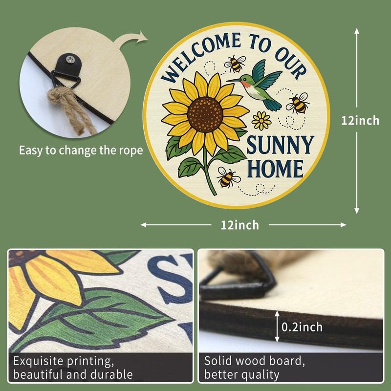 Sunflower Welcome Door Sign for Front Door,Summer&Autumn Decor Wreaths with