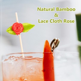 Rose Cocktail Picks - 100 Counts Cute Flower Long Toothpicks for Appetizers, Decorative Bamboo Sticks for Party Wedding, Fancy Mini Skewers for Food Fruit and Drinks (Red)