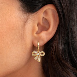Dainty Bow Hoop Earrings for Women Small Bow Earrings Dangle Sparkly Rhinestone Bow Earrings Bow Tie Huggie Earrings Jewelry Gift