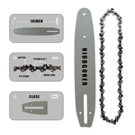 NIUBGONER 10 inch saw guide bar and chain Combo,pole saw replacement For Sun Joe SWJ803E,For RYOBI RY40560,For Greenworks 20362,20062,For Echo,SCOTTS,Remington,Makita,DEWALT and more.(Bar& 2 Chains)