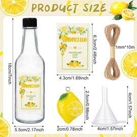 Reallnaive 12 Sets 8 oz Limoncello Glass Bottles Empty Clear Liquor Bottles with Lemon Labels, Lids, Shrink Capsules, Charms for Homemade Limoncello Brewing Beverages Gifts(Gold)