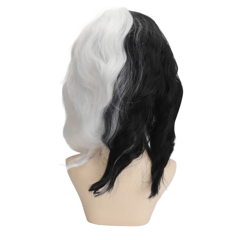Black and White Short Wavy Wig Women Cosplay Party Shoulder