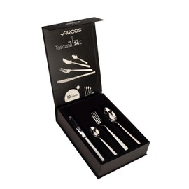 ARCOS Flatware Set 24 pieces - Silver Monoblock of one piece - Nitrum Stainless Steel. Series Toscana