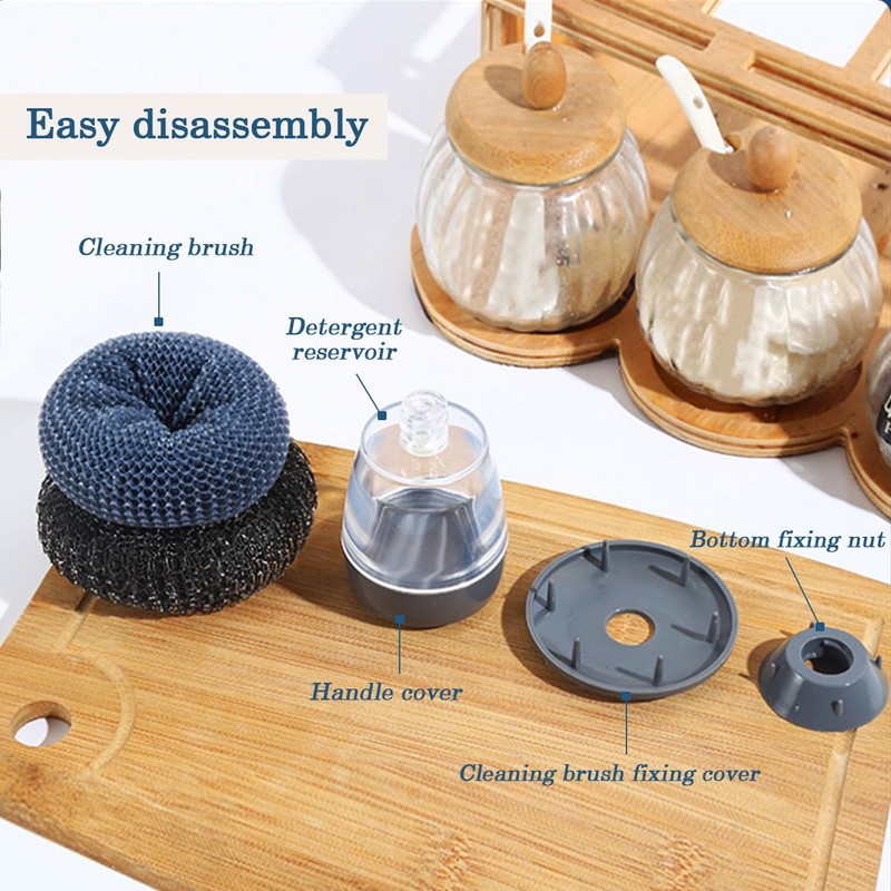 SanKristo Soap Dispensing Dish Brush 2 Pack, Push Button Auto