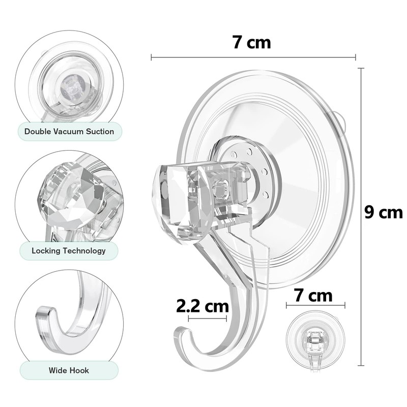 Jac&Olvia Vacuum Suction Cup Hooks, Set of 2, 6.6 lbs