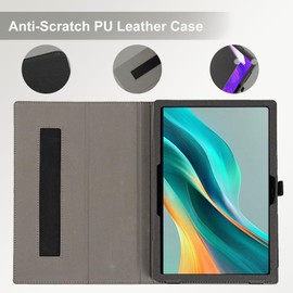 CONAPIKA Tablet Case for Doogee T36, Ultra Thin PU Leather Cover Folding Stand Protective Case Auto Sleep/Wake Magnetic Case Cover with Pen Holder and Wrist Strap for Doogee T36, Black