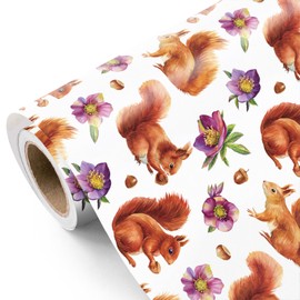 WRAPAHOLIC Squirrel Wrapping Paper Roll - Mini Roll - 17 Inch x 16.5 Feet - Squirrels Animals and Flower Wrapping Paper Perfect for Birthday, Baby Shower, Wedding