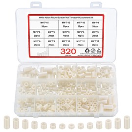 Pack of 320 Round Spacers, Nylon Washers, Plastic Spacer Sleeves, Insulation Washers, Spacers without Thread Columns - White