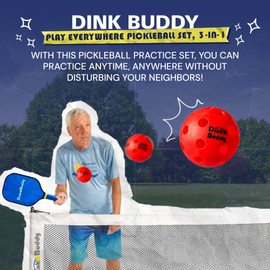 Dink Buddy - 3-in-1 Play Everywhere Pickleball Practice Set, Complete Bundle with 1 Collapsible 6-ft Pickleball Net, 3 Kelso + 3 Standard Balls, 2 Paddles, & 1 Drawstring Backpack