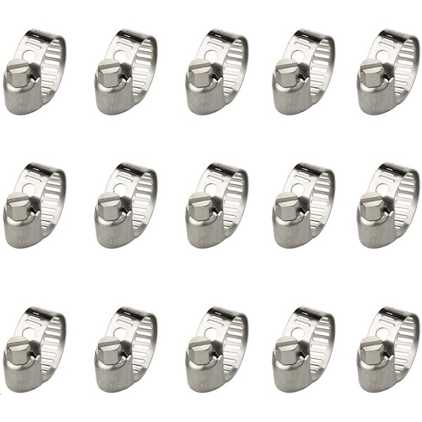 15 Pack Jubilee Clips Small 10-16 mm Hose Clips Ducting Clips Clamp Adjustable Stainless Steel Ducting Clamps for Securing Hoses and Pipes Tube