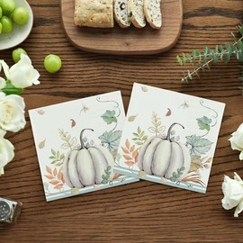 Horaldaily 100 Fall Disposable Paper Decorative Guest Napkins, Thanksgiving Leaf White Pumpkin Hand Towel for Party Lunch Dinner Kitchen Bathroom