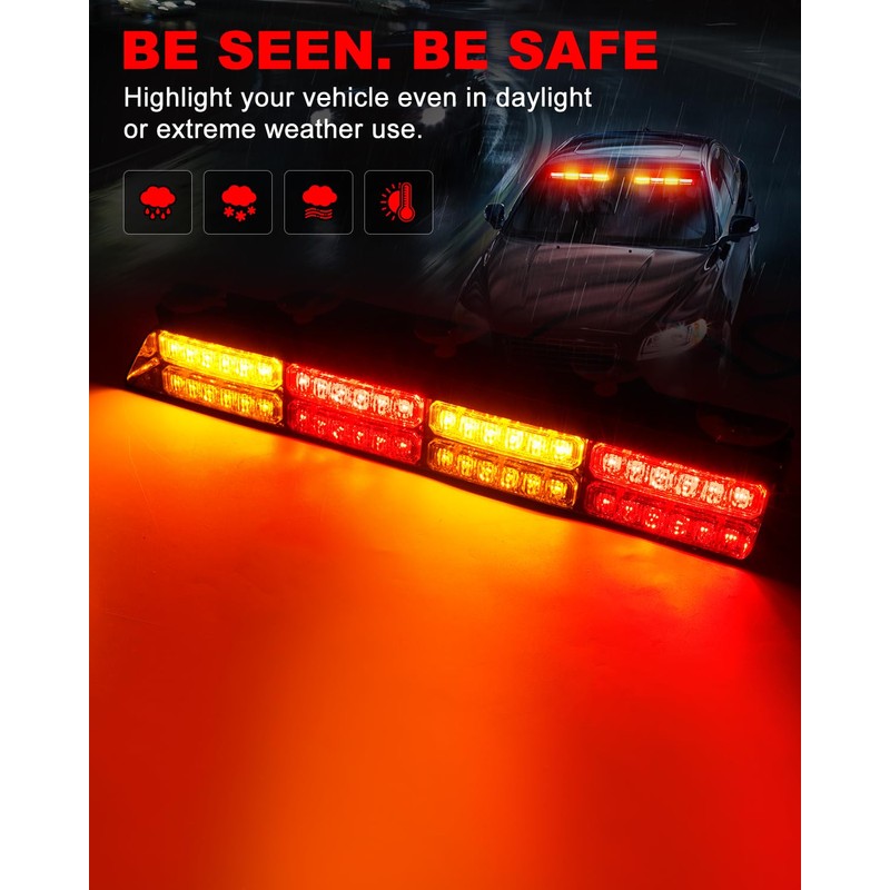 HLauto 6Z4J Emergency Dash Strobe Lights: 2x16.8 inch Red Amber