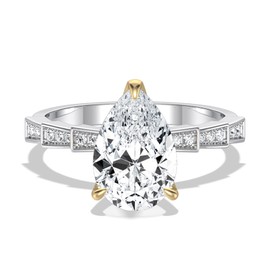 Kstyle 2ct Pear Shaped Moissanite Solitaire Engagement Rings for Women, 14K Gold Plated 925 Sterling Silver, (2cttw Pear Cut, D Color, VVS1 Clarity)