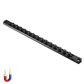 ALOANES 3/8-Inch Drive Magnetic Socket Organizer, Heavy Duty Aluminum Socket Rail Organizer, 360° Swivel Clips Socket Holder Kit for Tool Box, 3/8-Inch Socket Holder x 14 Clips (Black)