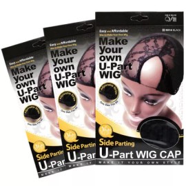 QFITT Lot of 3 Qfitt Side Parting U-Part Wig Cap #5014 Black Make Your Own U-Part Wig