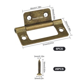 JJWNMLL Door Hinges 6pcs, Ancient Bronze Flush Hinges-51 * 25mm(2 inch), Flush Mount Hinges with Screws for Cabinet, Closet, Windows, Windows, Drawer, Boxe, Wardrobe