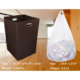 Foldable Large Laundry Hamper With Laundry Bag - Premium Durable Non-Woven Fabric, Plastic Board, Extra-Large Size, Space-Saving & Compact Clothes Basket With Metal Handles (Brown)