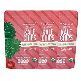 Dr. Fuhrman Organic Kale Chips Zesty Pizza | Oil-Free Vegan Snack | No Salt Added, Non-GMO, Plant-Based Healthy Chips | 3 Pack