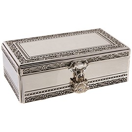 Elegance Silver Antique Silver Jewelry Box with Jeweled Lock