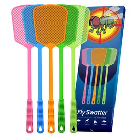 Kensizer 6-Pack Plastic Fly Swatters Heavy Duty, Multi Pack Matamoscas, Long Handle Fly Swat Shatter Bulk, Large Bug Swatter That Work for Indoor and Outdoor