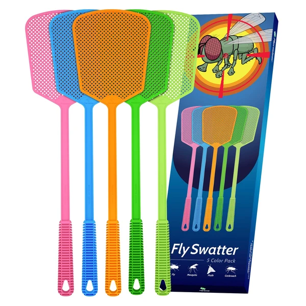 Kensizer 6-Pack Plastic Fly Swatters Heavy Duty, Multi Pack Matamoscas,