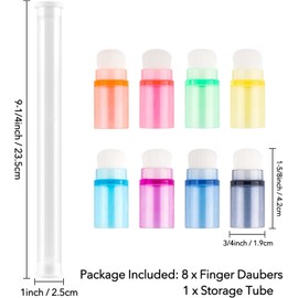 JUMRHFAN 16 Pcs/Set Soft Bristles Finger Daubers with 2 Storage Tubes, Stackable Finger Sponge Daubers, Multifunctional Finger Sponges Chalk Stamping Tool for Painting, Drawing