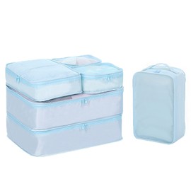 Juego de 6 cubos de embalaje, organizador de equipaje de viaje, impermeable, malla ligera, bolsa de almacenamiento para ropa, bolsa de lavandería, bolsa de zapatos (azul)