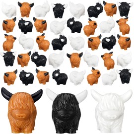 CroBlissful 60 Pcs Mini Highland Cow Figurine Resin Highland Cow Statues Tiny Highland Cow Decor Resin Cow Sculpture Ornament for Home Office Desk Bathroom Kitchen(Black, White, Brown)
