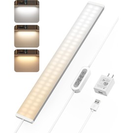 ASOKO Under Desk Light, 16Inch Dimmable LED Under Cabinet Lighting, USB Plug in Cabinet Light for Kitchen/Shelf/Workbench/Cupboard, 3000K/4000K/6000K