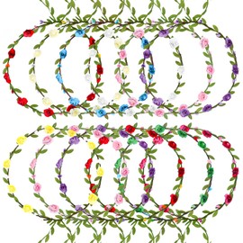 SUBANG 12 Pieces Assorted Colored Flower Crown Wreath Headband Flower Garland Multicolor Headbands Floral Bohemian Headpiece for Wedding Holiday Fairy Party Favors