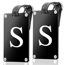 Premium 3-Layer Aluminum Luggage Tags by Fortuna - Easy to Claim, Laser-Engraved, Plastic-Free, and Eco-Friendly Luggage Tag Holders, 2-Pack, Black (S)
