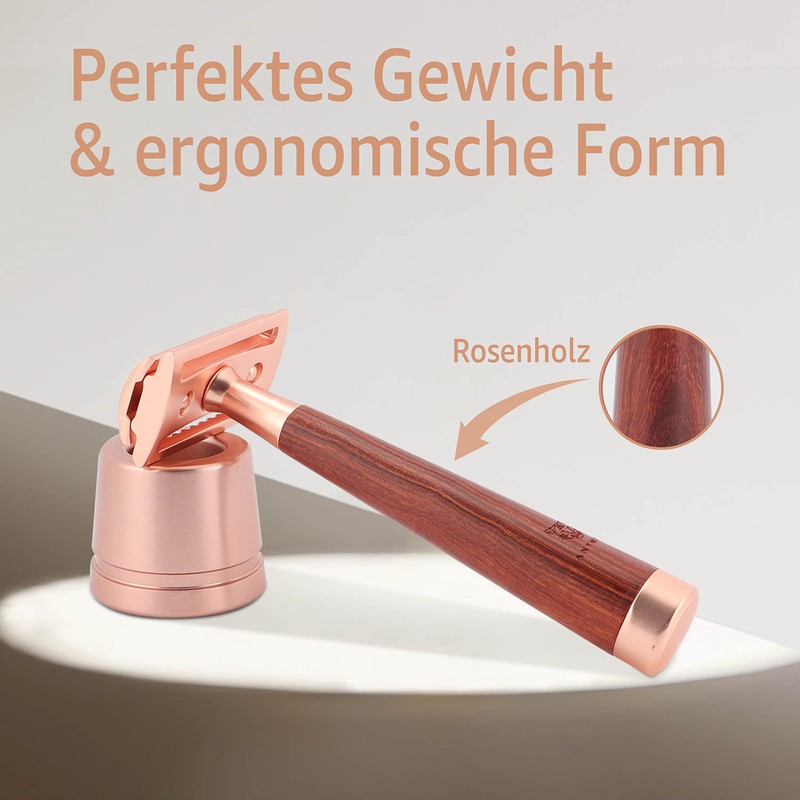 ANYMALE® Safety Razor with Sandalwood Handle - Set with Stand