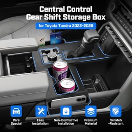 Shademax Center Console Organizer Gear Shift Panel Trim Cover for Toyota Tundra 2022-2025 2026 Accessories Tundra SR SR5 Limited i-FORCE MAX TRD Pro Gear Shifter Storage Box Cup Holder Insert Pads Mat