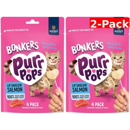 Bonkers Purrpops, Freeze Dried Salmon Flavored Lollipop Cat Treats, Cat Treats, Treats for Training, for All Breeds and Ages, Food Topper (8 Pieces) 2-Pack