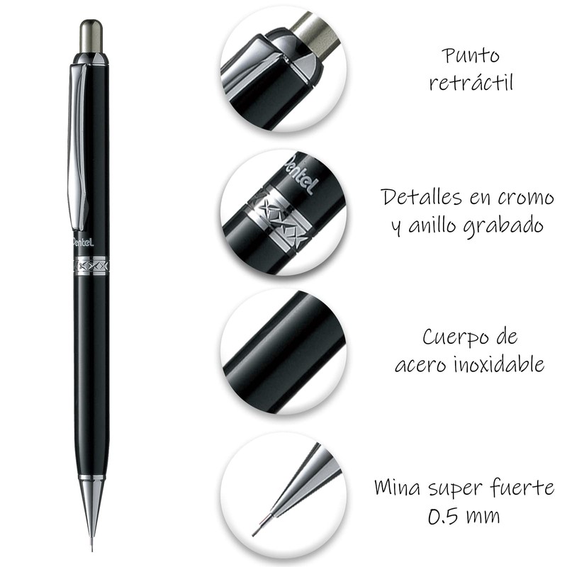 Pentel AB811A-EST Juego de Bolígrafo y Lápices, Sterling Negro En