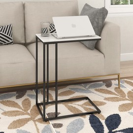 ABBLE Faux sintered Stone Side Table Top C Table End Table with Metal Frame Laptop Snack Coffee Table Black