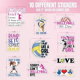 (10pcs) Volleyball Stickers Funny Volleyball Gifts for Team Sports Funny Gifts Multiple Different Design, Waterproof, UV- Resistant, Suitable for Tumbler, Laptop, Car Truck (Volleyball Girl)