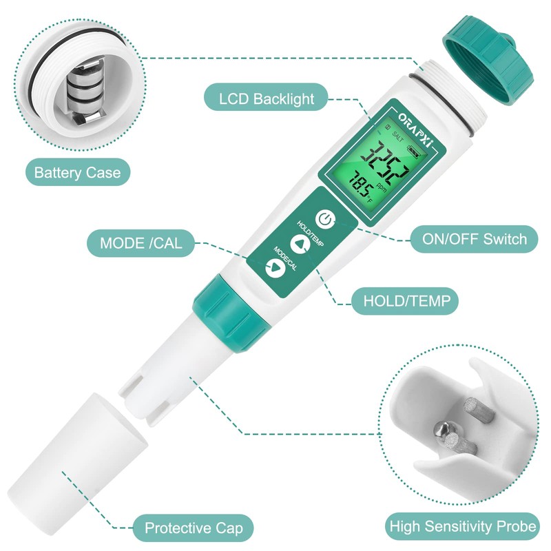 ORAPXI Salt Water Pool Tester Professional Salinity Meter for Sodium