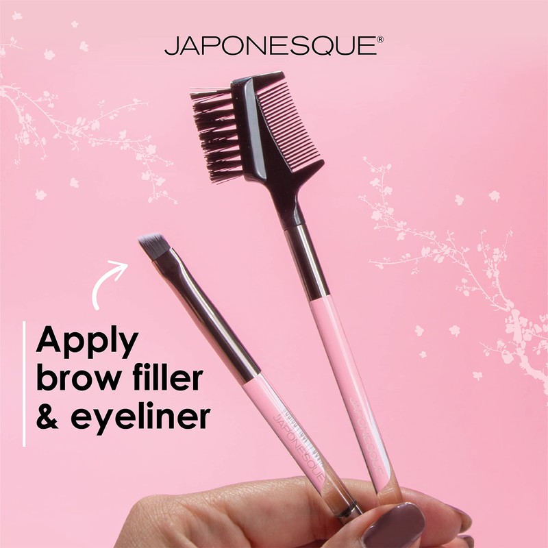JAPONESQUE Brow & Eye Brush Set, Includes Brow/Lash Comb to