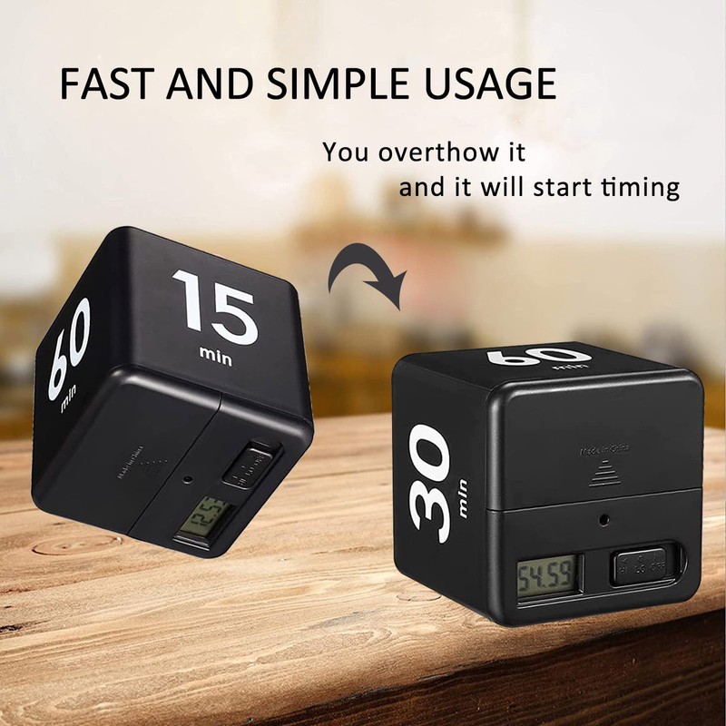 Generic Black Cube Timer, Kitchen Gravity Sensor Flip Digital Timer