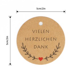 G2PLUS Many Thank You Gift Tags, 5 cm Thank You Gift Tags, Round Thank You Cards Tags for Party Favours, Pack of 100 Brown Labels Tags with String for Thank You Gifts