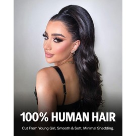 Megalook hair Headband Wig Human Hair Half Wig Body Wave Glueless Wigs Human Hair Body Wave No Lace 26 Inch Drawstring Ponytail for Black Women Beginner Friendly