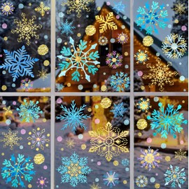 ​GreenPine Christmas Window Stickers for Glass Windows 6 Sheets, Winter Holiday Watercolor Snowflake Window Stickers Decals Christmas Window Decorations for Glass Party Supplies​