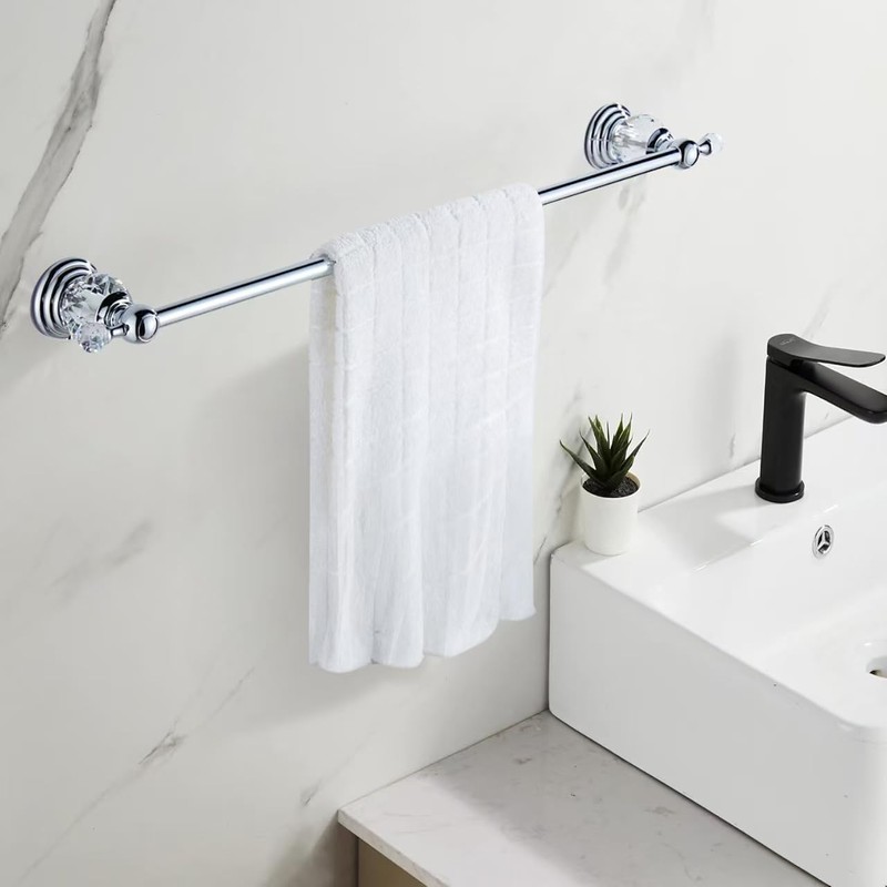 WNEBAHT Crystal Chrome Towel Bar, Silver Adjustable Bathroom Towel Holder